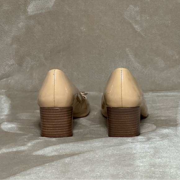 Tory Burch Leather Patent Block Heel Pump Gold Accent Neutral Size 7 - Picture 4 of 13